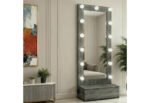 LEXI GREY TALL MIRROR WITH DRAWER AND SPEAKERS