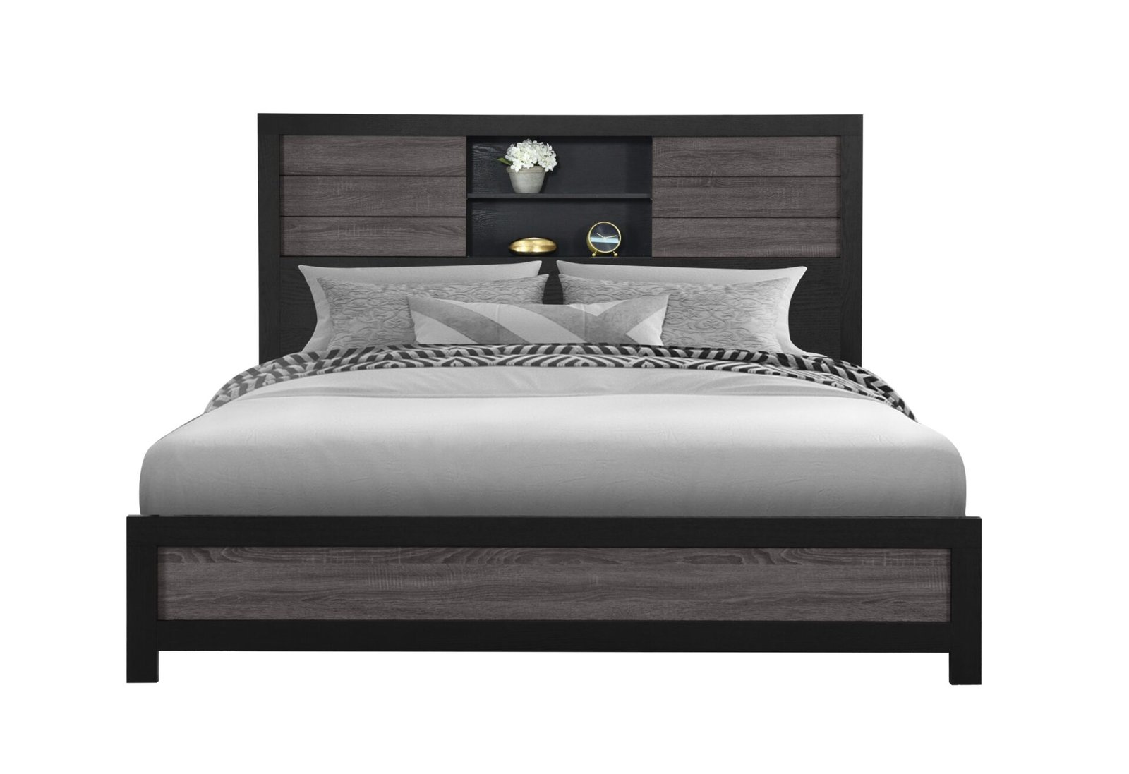 Lisbon-Grey-Black-Bookcase-KB-Front.jpg LISBON GREY/BLACK BOOKCASE KING BED - Image 1