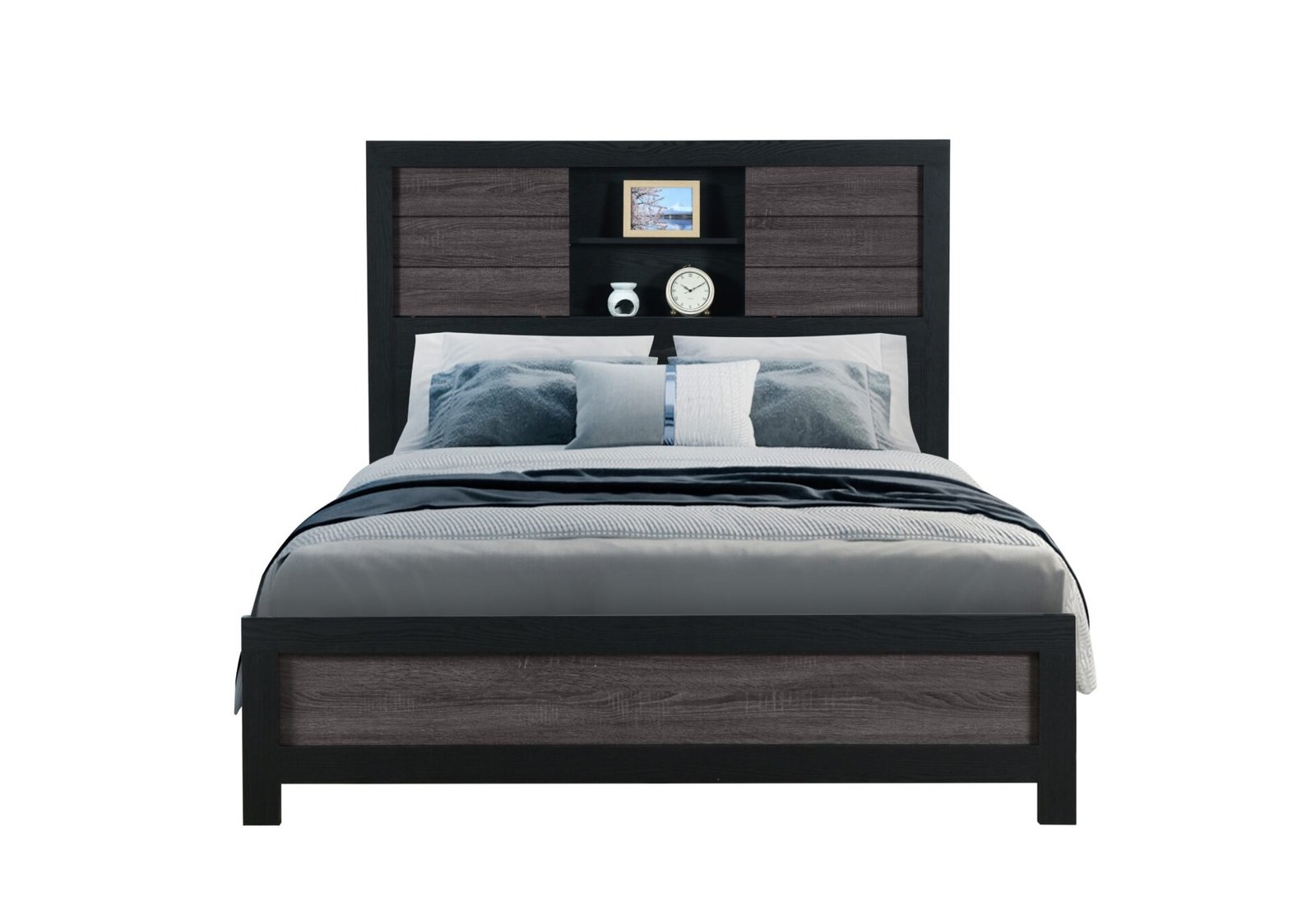 Lisbon-Grey-Black-Bookcase-QB-Front-1-1.jpg LISBON GREY/BLACK BOOKCASE QUEEN BED - Image 1