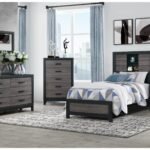 LISBON GREY/BLACK BOOKCASE TWIN BED, DRESSER, MIRROR AND NIGHTSTAND