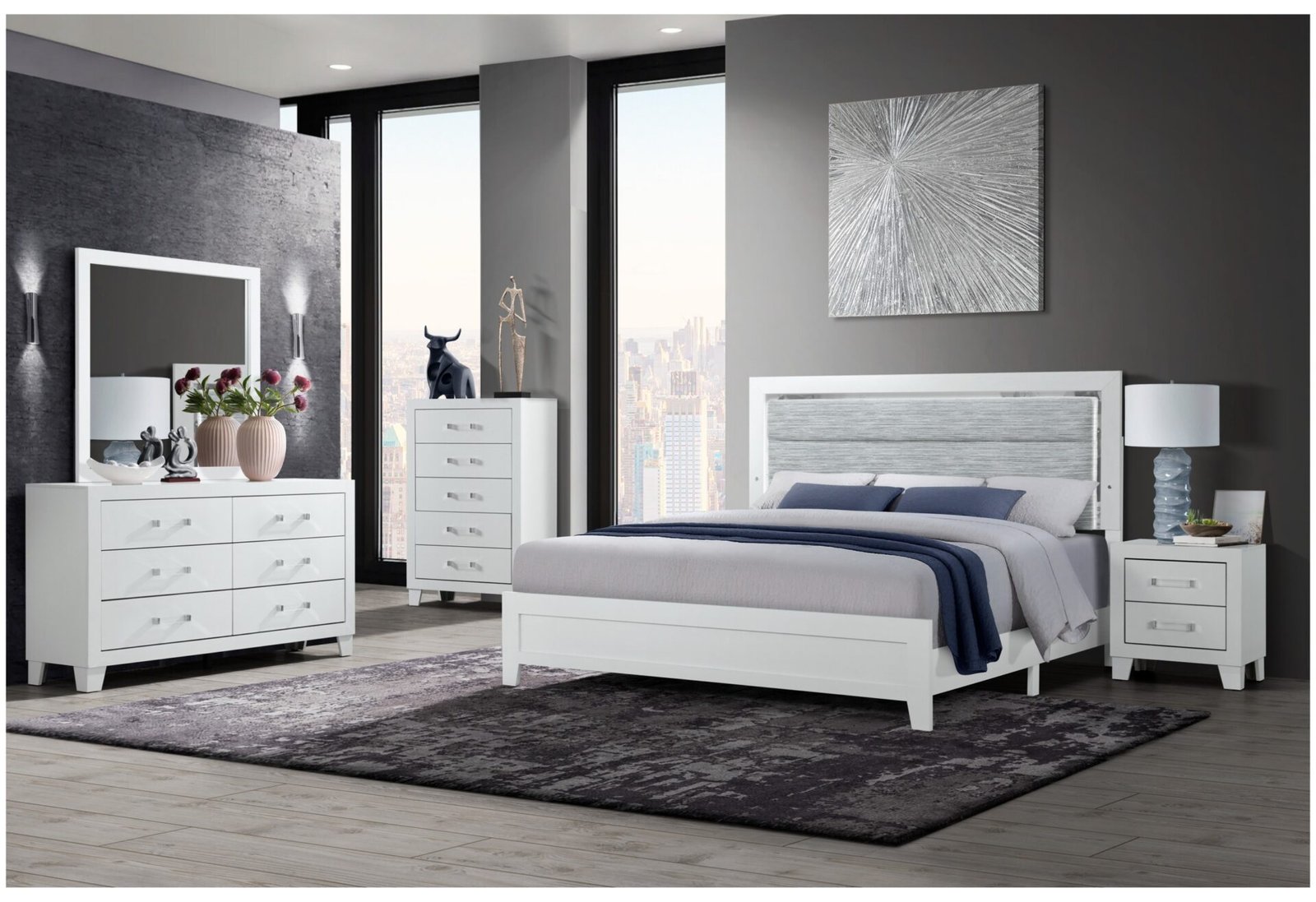 xr:d:DAF_hNNBONA:6,j:6376392855842570826,t:24031420 LUCCIA WHITE KING BED GROUP WITH LED - Image 1