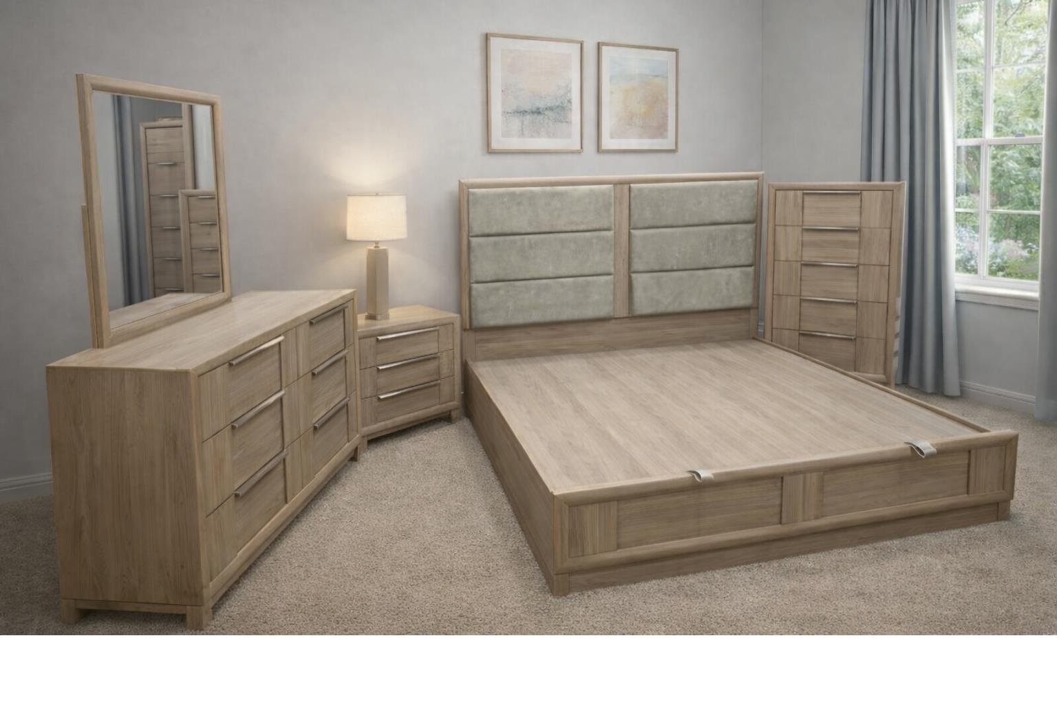 Lucia_30_1500_975.jpg LULU KING 5 PC BEDROOM SET BEIGE / GREIGE WOOD FINISH - Image 1
