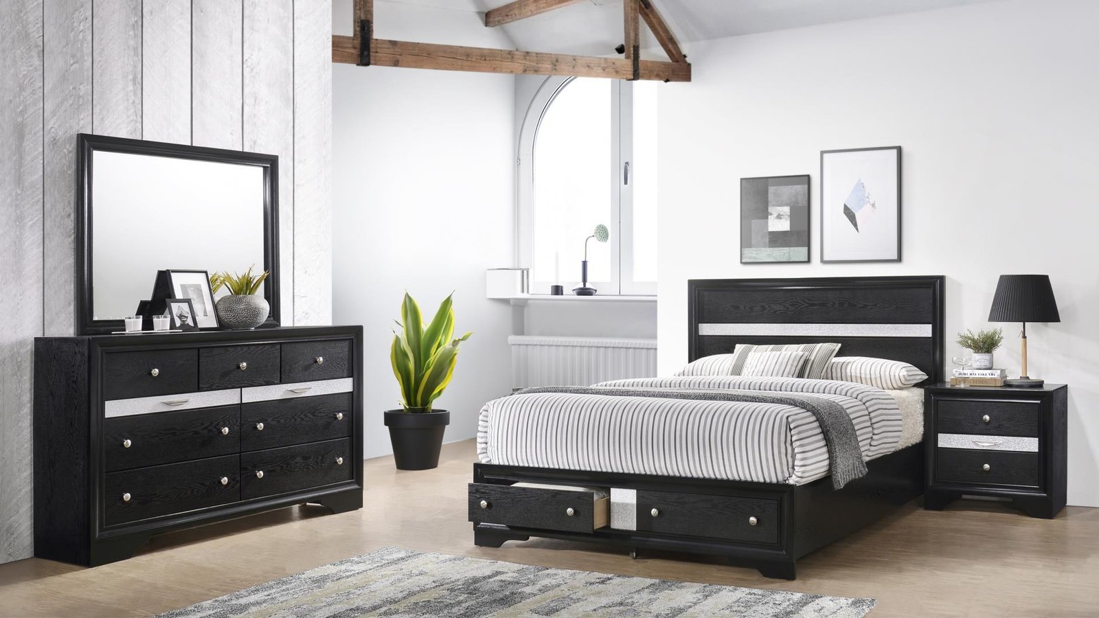 Matrix_King_Main_Image_Black_69_1500_975.jpg MATRIX QUEEN 4 PC BEDROOM SET IN BLACK - Image 1