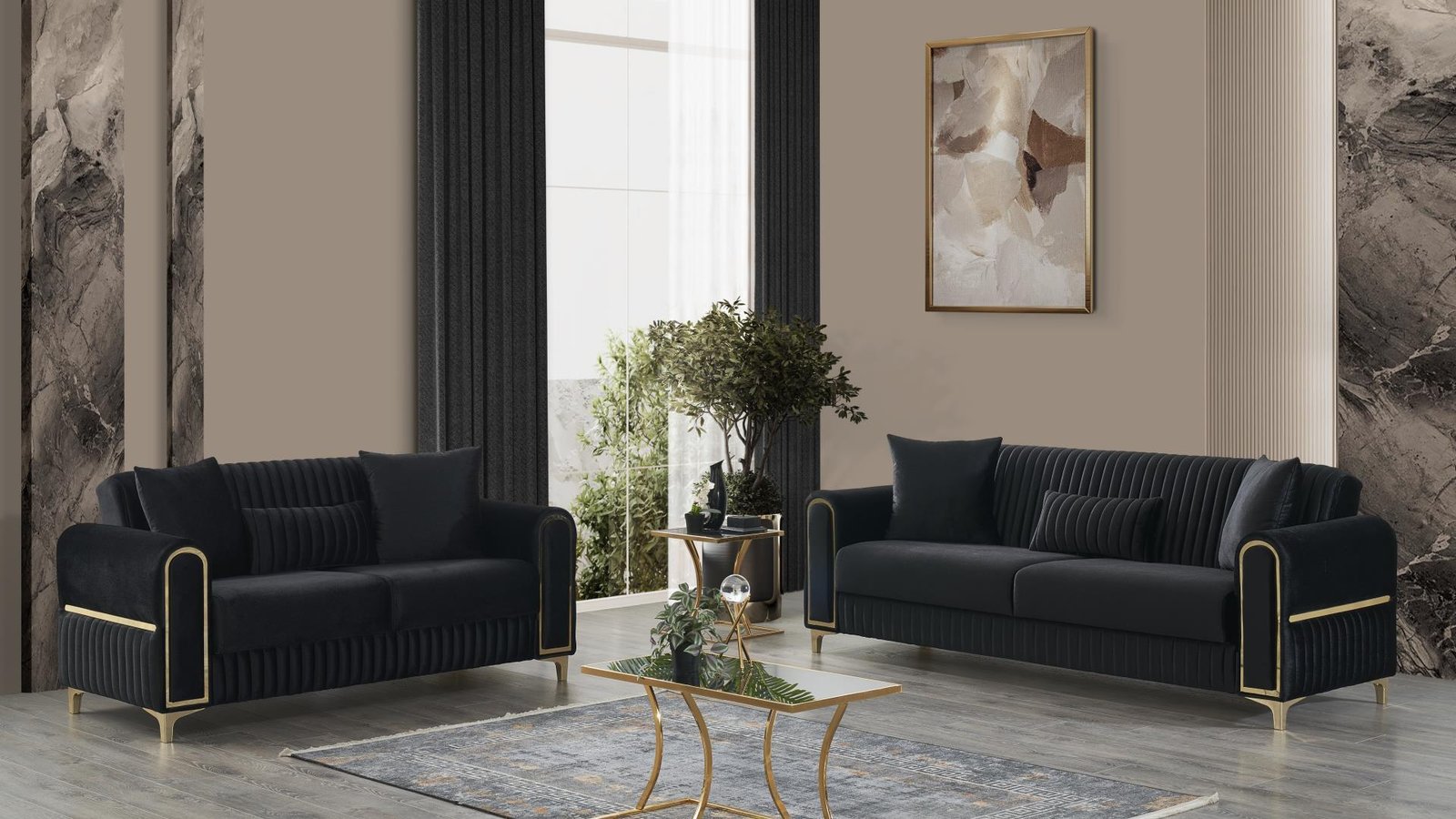 Melody_Sofa_Black_2Pc_1500_975.jpg MELODY 2 PC Living Room Sets IN BLACK - Image 1