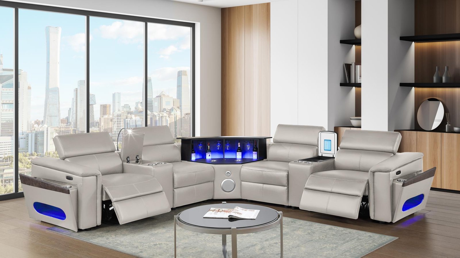NOVA_SEC_382__19__1500_975.jpg NOVA SECTIONAL WITH 1 CONSOLE (FRIDGE) - GRAY - Image 1