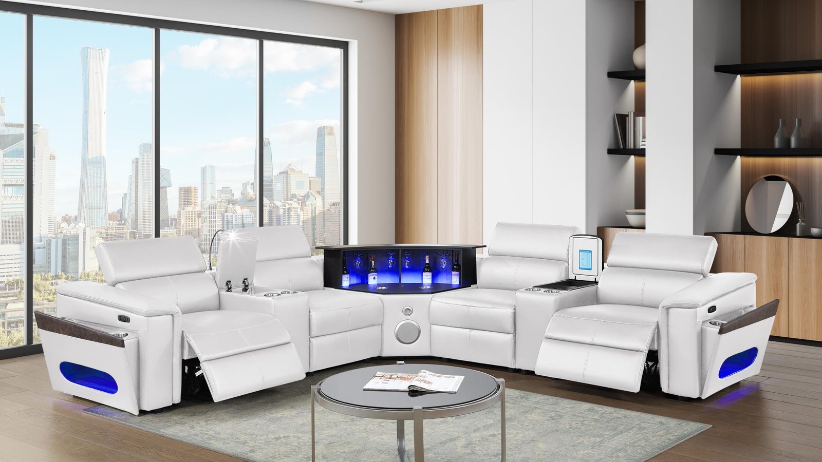 NOVA_SEC_382__77__1500_975.jpg NOVA SECTIONAL WITH 1 CONSOLE (FRIDGE) - WHITE - Image 1