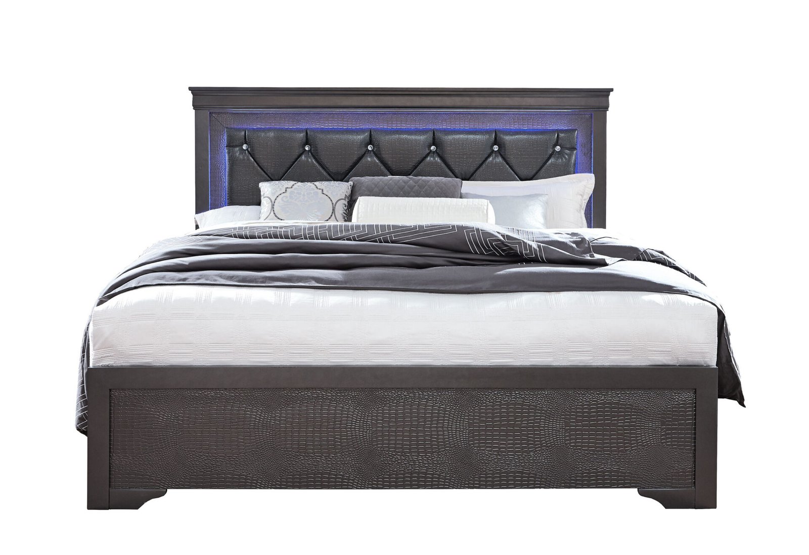 POMEPI-METALLIC-GREY-QB-WB-Front.jpg POMPEI METALLIC GREY FULL BED WITH LED - Image 1