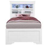 POMPEI METALLIC WHITE BOOKCASE TWIN BED WITH LED