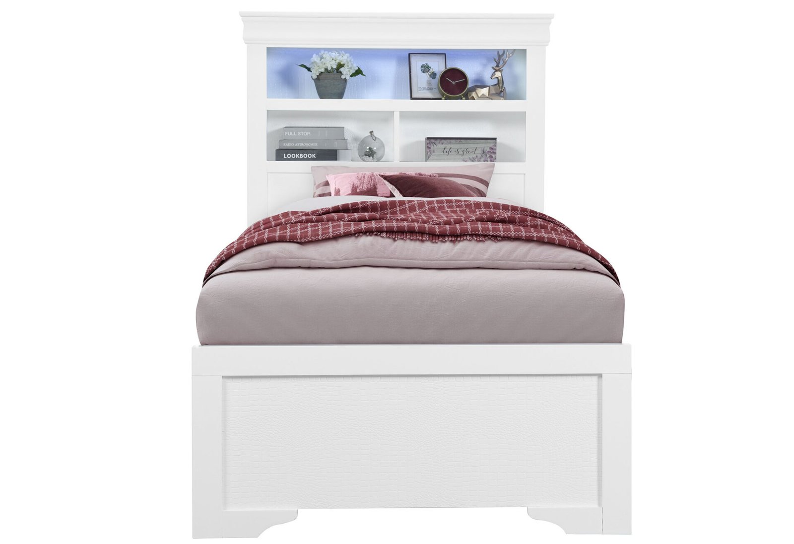 POMPEI-METALLIC-WHITE-BOOKCASE-TB-1.jpg POMPEI METALLIC WHITE BOOKCASE TWIN BED WITH LED - Image 1