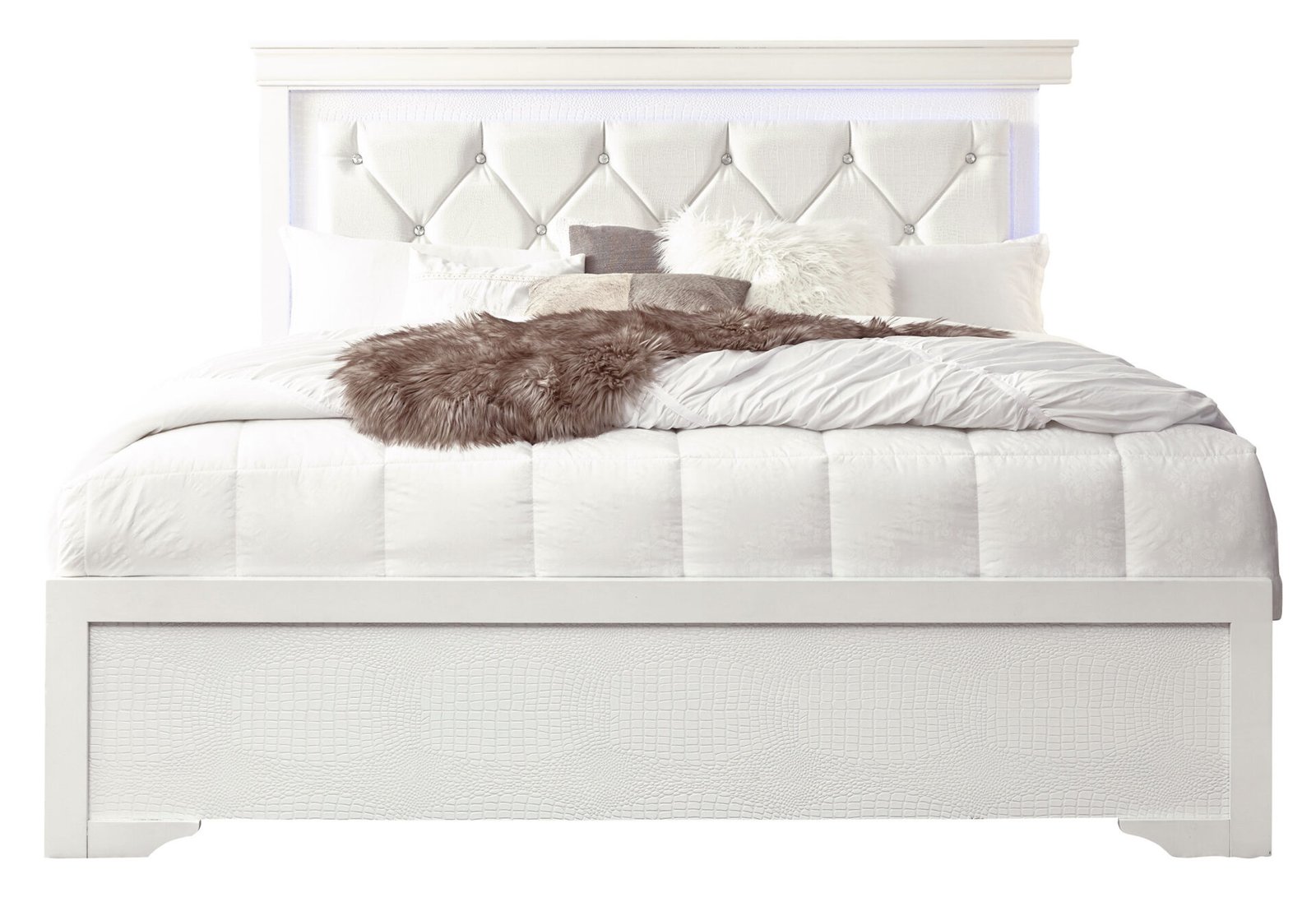 POMPEI-METALLIC-WHITE-QB-WB-Front-1.jpg POMPEI METALLIC WHITE QUEEN BED WITH LED - Image 1