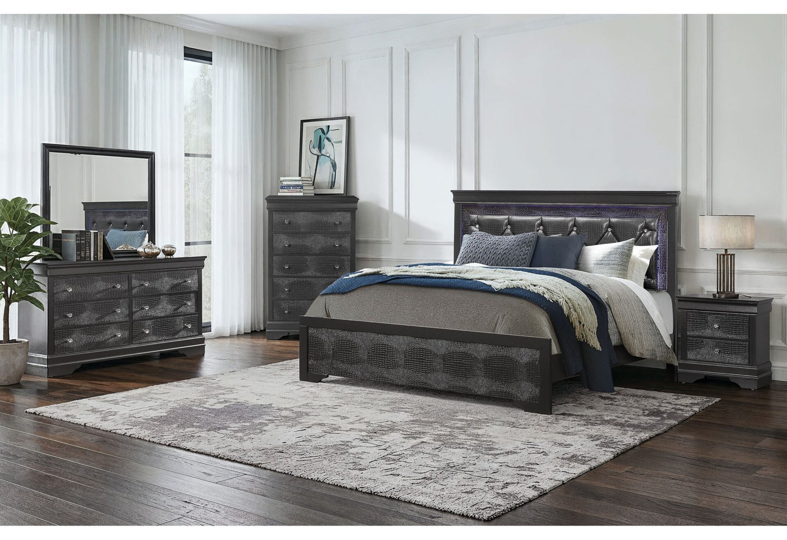 Pompei-Catalog-Final-2.jpg POMPEI METALLIC GREY FULL BED GREY WITH LED - Image 1