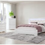 POMPEI METALLIC WHITE FULL BED GROUP WITH LED