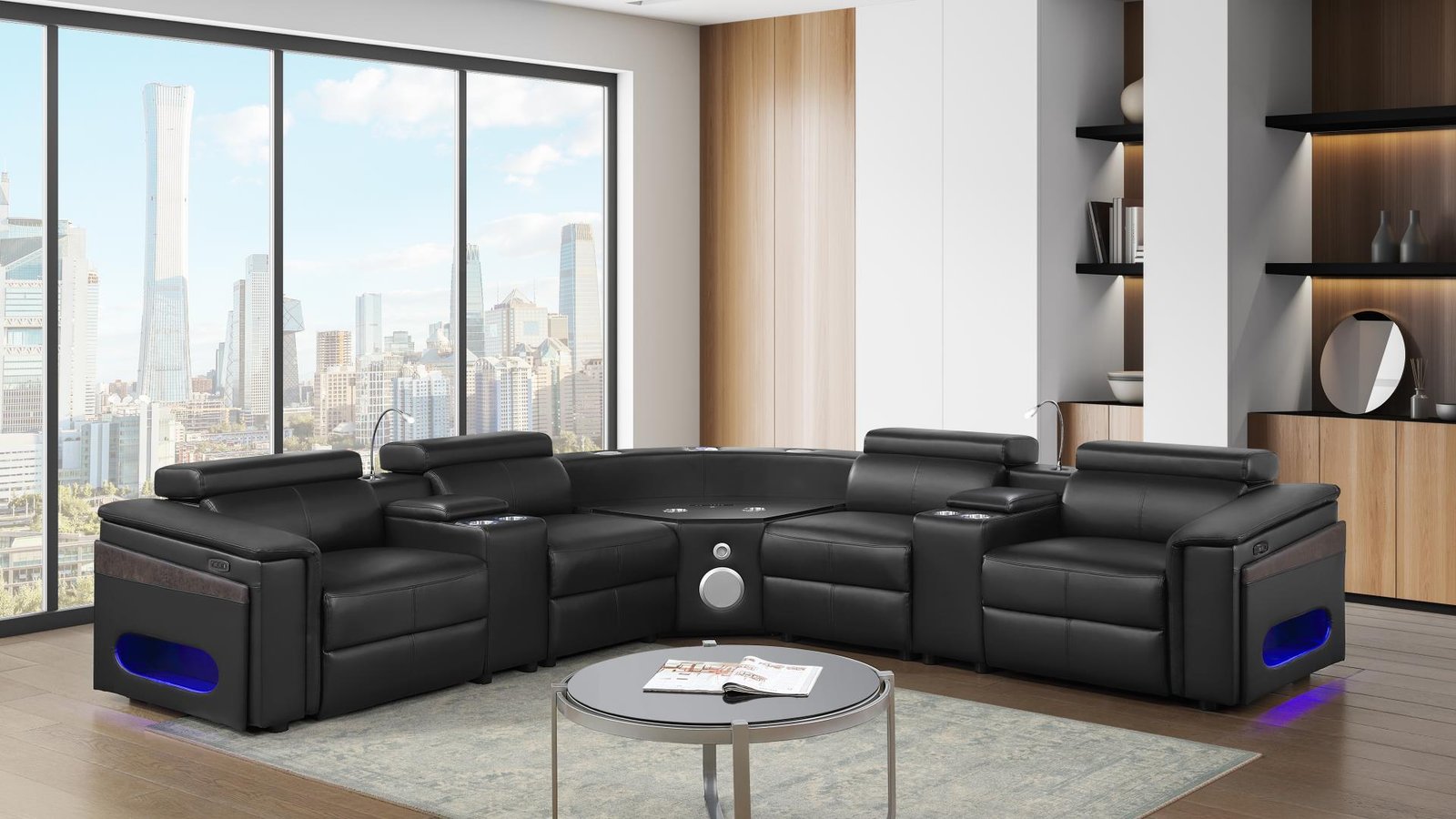 SEC_382___NOVA_SECTIONAL__4__1500_975.jpg NOVA SECTIONAL WITH 1 CONSOLE (READING LIGHT) - BLACK - Image 1