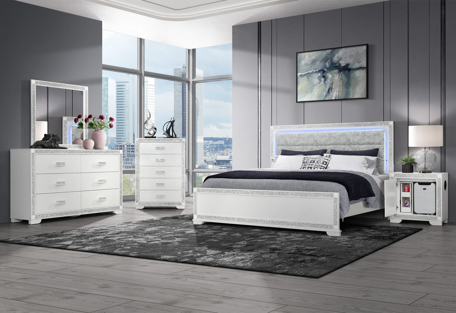SOLEIL-WHITE-NS-W-COOLER.jpg SOLEIL WHITE QUEEN BED GROUP WITH COOLER AND SPEAKER - Image 1