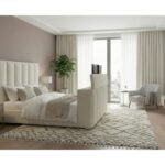 SERENITY CREMA KING BED WITH SPEAKER, TV LIFT AND FIREPLACE