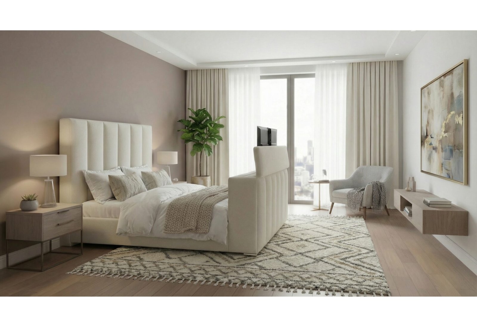 Serenity-Crema-RSC-TEMP-1.jpg SERENITY CREMA KING BED WITH SPEAKER, TV LIFT AND FIREPLACE - Image 1