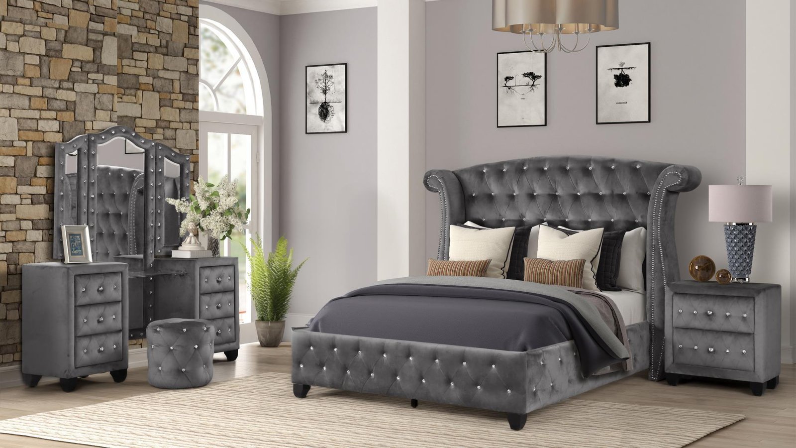 Sophia_with_Vanity_Main_image_Gray_1500_975.jpg SOPHIA FULL 4 PC VANITY BEDROOM SET IN GRAY - Image 1