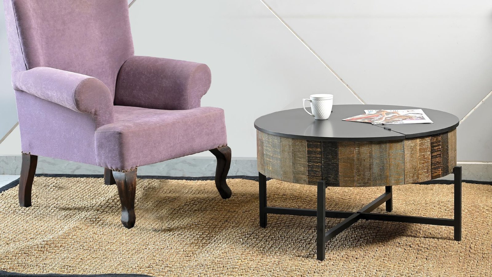 T1216C_1500_975.jpg T1216C ROUND STORAGE COFFEE TABLE RUSTIC VINTAGE - Image 1