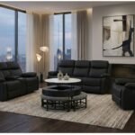 T42 BLACK COFFEE TABLE WITH 3 STOOLS