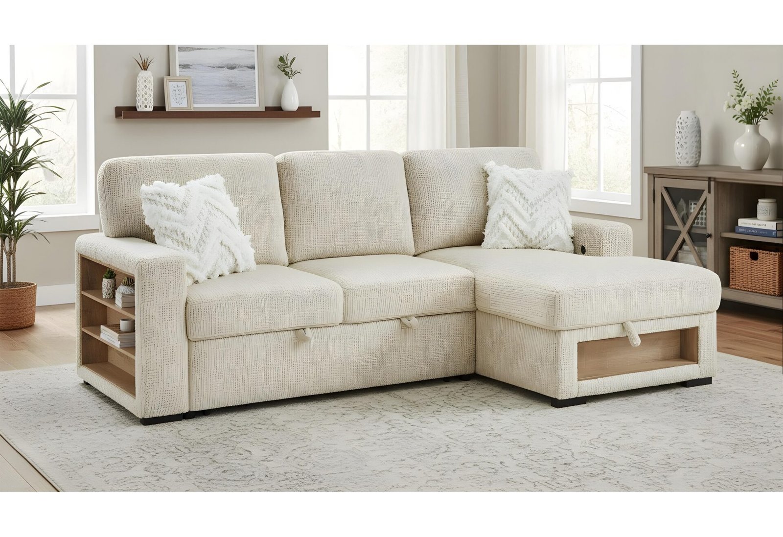 U0222-BEIGE-RSC-TEMP.jpg U0222 IVORY PULL OUT SOFA BED WITH SPEAKER AND 2 PILLOWS - Image 1