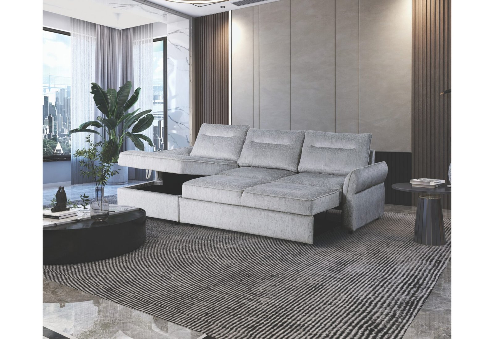 U0301-GREY-SECTIONAL-OPEN-RSC-1.jpg U0301 GREY PULL OUT SOFA BED - Image 1