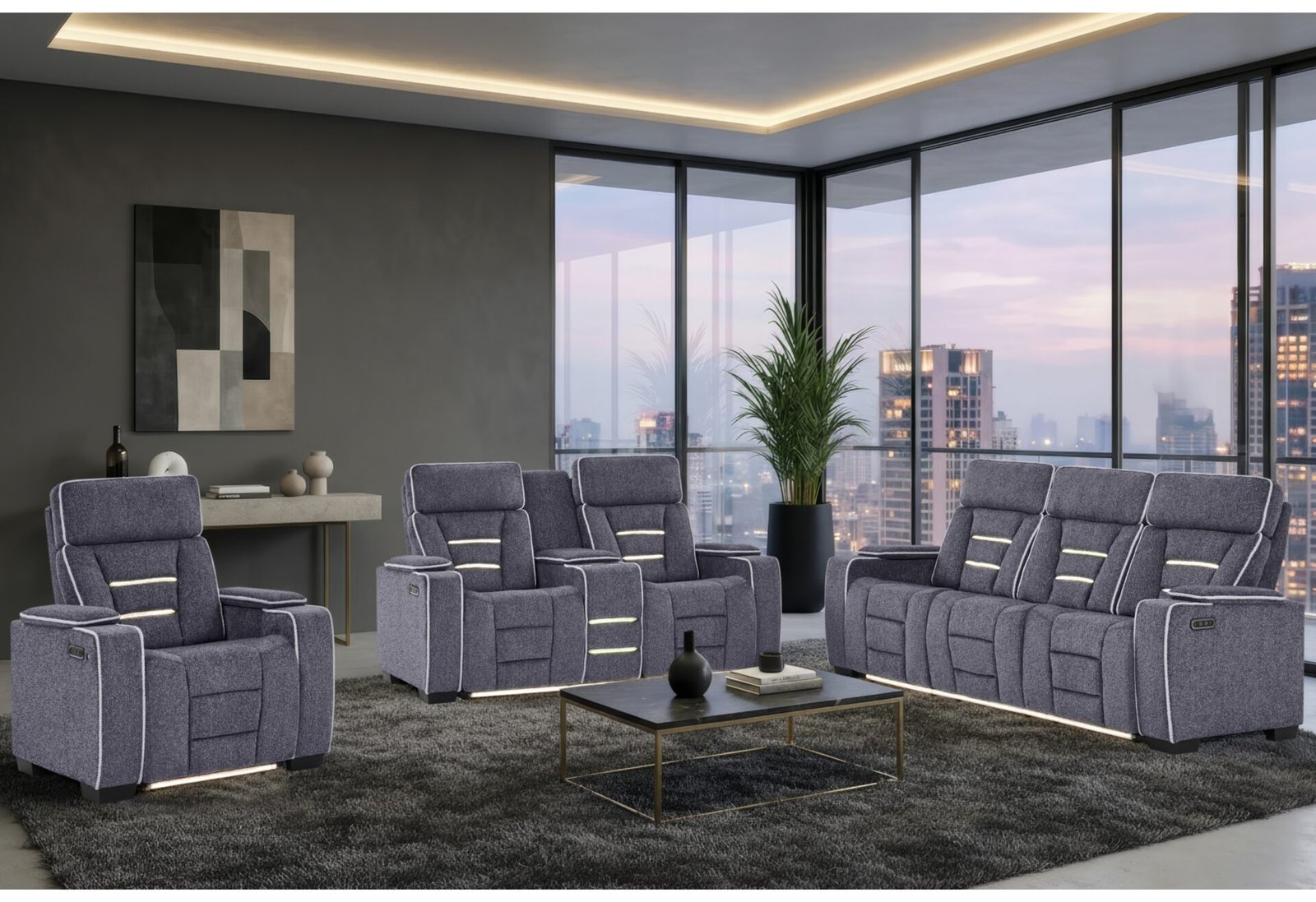 U1895-GREY-3PC-RSC-FINAL.jpg U1895 GREY P2 RECLINING SOFA/CONSOLE RECLINING LOVESEAT/RECLINER - Image 1