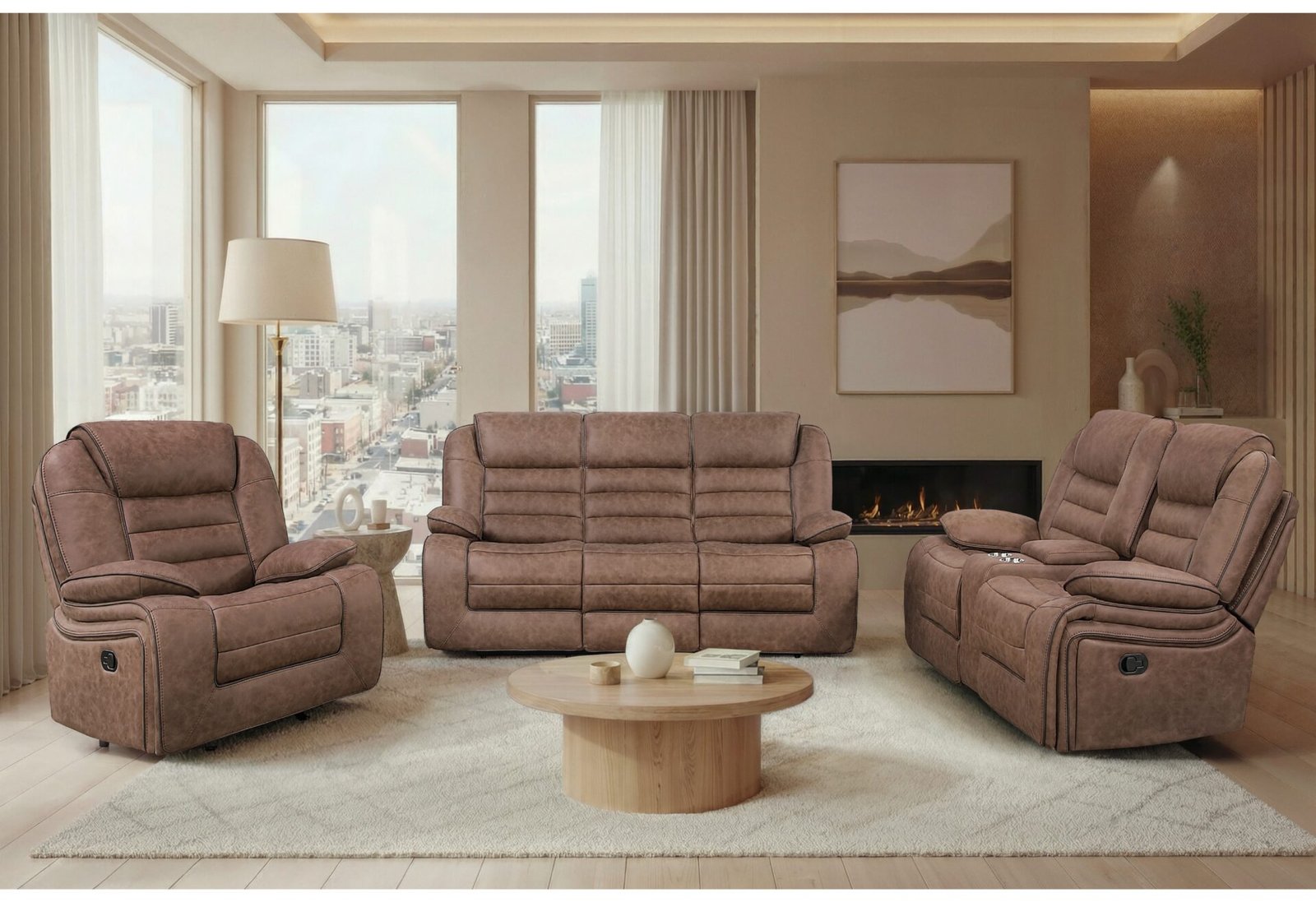 U2250-BROWN-3PC-RSC-FINAL.jpg U2250 BROWN RECLINING SOFA/CONSOLE RECLINING LOVESEAT - Image 1