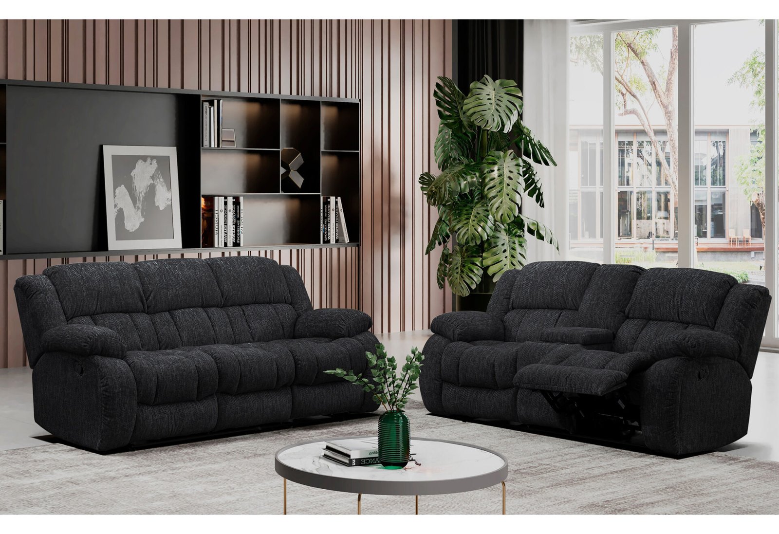 U250-EBONY-2PCS-NEW-1.jpg U250 EBONY RECLINING SOFA/CONSOLE RECLINING LOVESEAT - Image 1