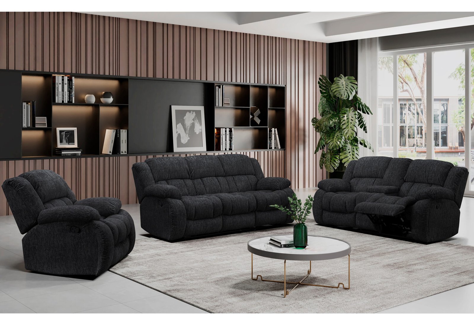 U250-EBONY-3PCS-NEW-1.jpg U250 EBONY RECLINING SOFA/CONSOLE RECLINING LOVESEAT/GLIDER RECLINER - Image 1
