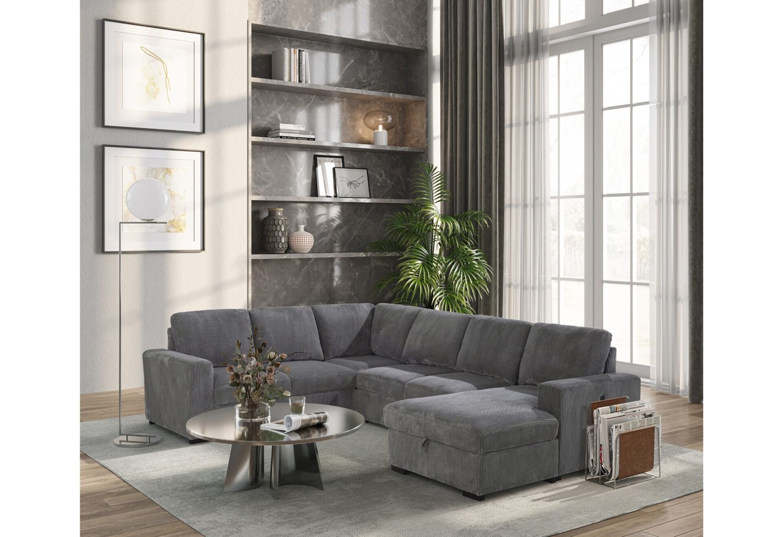 U2660-GREY-SECTIONAL-RSC.jpg U2660 GREY SECTIONAL W/PULL OUT SOFA BED - Image 1