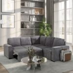 U2660 GREY SECTIONAL W/O CHAISE AND W/ PULLOUT SOFA BED