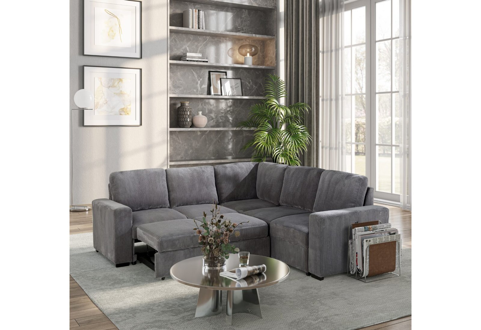 U2660-Grey-Sectional-no-pull-out.jpg U2660 GREY SECTIONAL W/O CHAISE AND W/ PULLOUT SOFA BED - Image 1