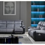 U5914 GREY/BLACK RECLINING SOFA/CONSOLE RECLINING LOVESEAT
