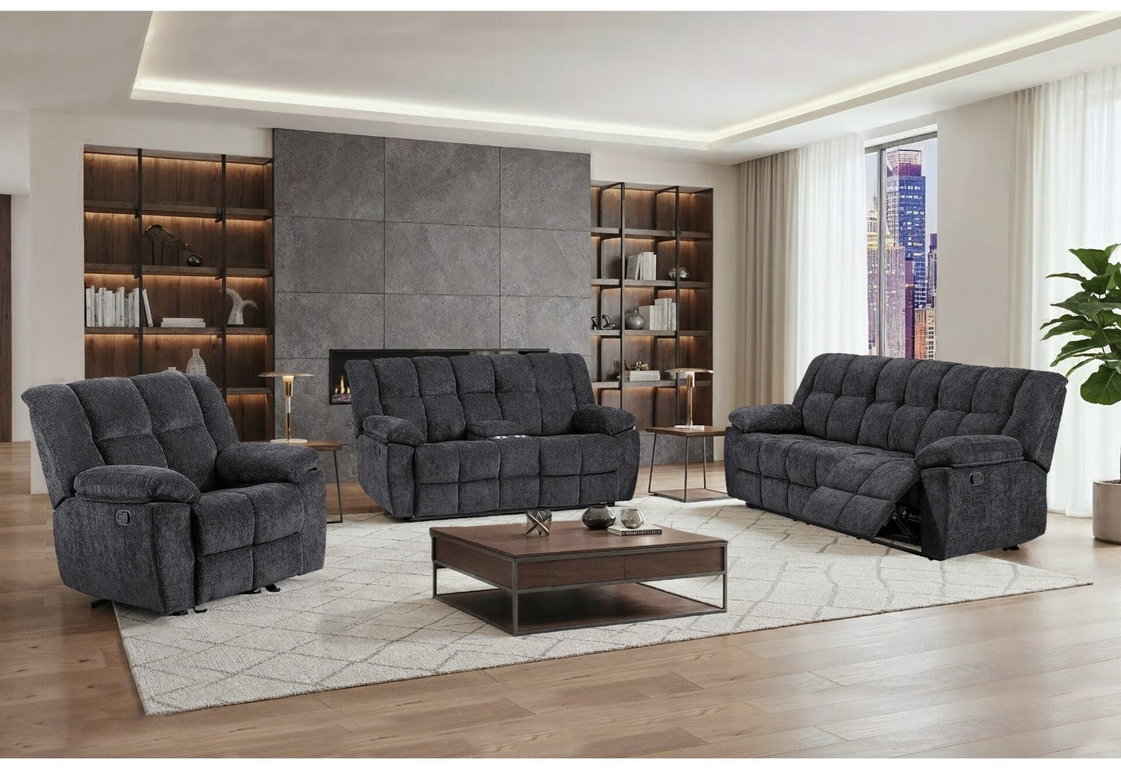 U6000-BLACK-3PC-RSC.jpg U6000 BLACK RECLINING SOFA/CONSOLE RECLINING LOVESEAT - Image 1