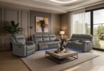 U6026 GREY PU 46A REC SOFA/CONSOLE REC LOVESEAT WITH SPEAKER