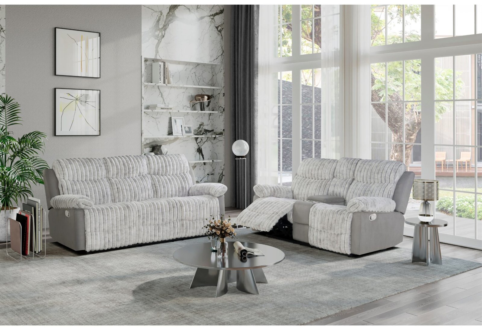U6028-GREY-RS_CRLS-RSC.jpg U6028 GREY RECLINING SOFA/CONSOLE RECLINING LOVESEAT - Image 1