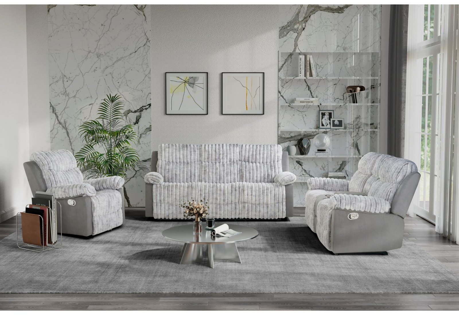 U6028-GREY-RS_CRLS_GR-RSC.jpg U6028 GREY RECLINING SOFA/CONSOLE RECLINING LOVESEAT/GLIDER RECLINER - Image 1