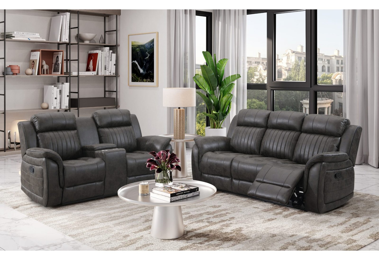 U8517-2-PC-RSC-NEW-1.jpg U8517 GREY RECLINING SOFA/CONSOLE RECLINING LOVESEAT - Image 1