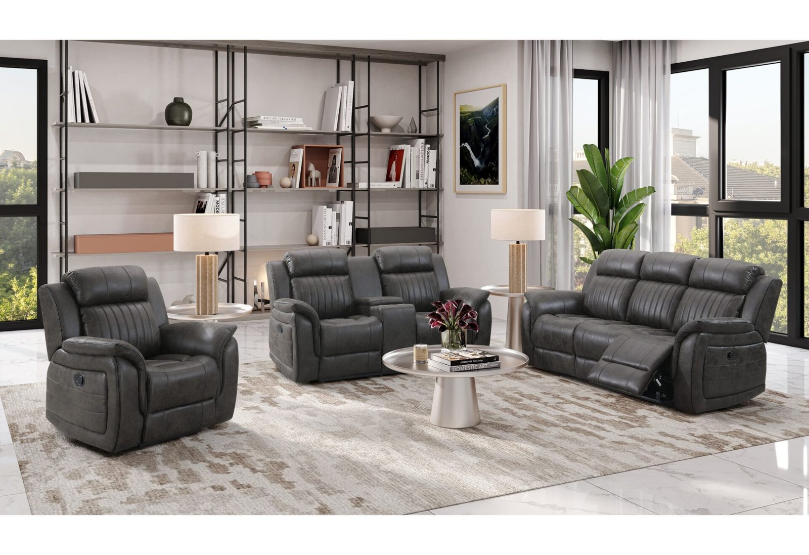 U8517-3-PC-NEW-RSC.jpg U8517 GREY RECLINING SOFA/CONSOLE RECLINING LOVESEAT/GLIDER RECLINER - Image 1