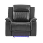 U8879 BLANCHE CHARCOAL WITH BLACK WELT POWER RECLINER WITH LED