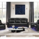 U8879 CHARCOAL PWR REC SOFA/PWR CON REC LOVESEAT W/LED & GL SS