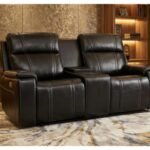 U8880 BLACK LEATHER POWER CONSOLE RECLINING LOVESEAT WITH COOLER