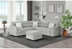U9401 NICKEL SOFA BED SECTIONAL WITH 3 PILLOWS AND OTTOMAN - Image 2