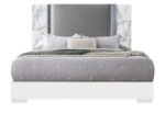 YLIME WHITE MARBLE KING BED FULLY SLATTED WITH LED