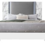 YLIME WHITE MARBLE KING BED FULLY SLATTED WITH LED