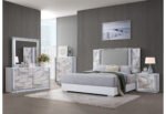 YLIME WHITE MARBLE KING BED FULLY SLATTED WITH LED - Image 3