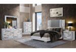 YLIME WHITE MARBLE QUEEN BED GROUP FULLY SLATTED WITH VANITY SET - Image 3