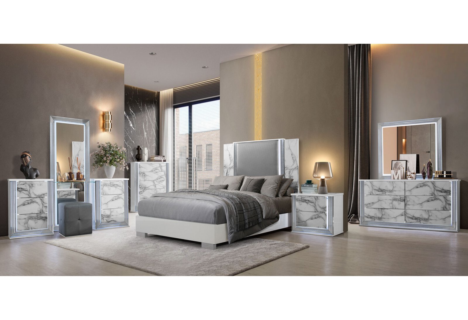 YLIME-WHITE-MARBLE-QBG-3-1.jpg YLIME WHITE MARBLE QUEEN BED GROUP FULLY SLATTED WITH VANITY SET - Image 1