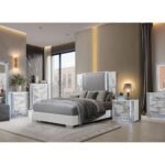 YLIME WHITE MARBLE KING BED GROUP FULLY SLATTED WITH VANITY SET