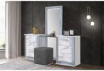 YLIME WHITE MARBLE QUEEN BED GROUP FULLY SLATTED WITH VANITY SET - Image 2